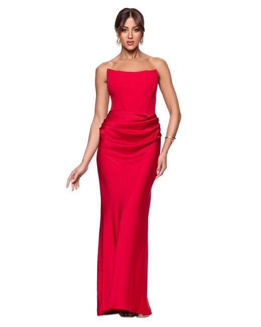 Betsy & Adam Mixed-media Strapless Corset Gown in Red | Lyst