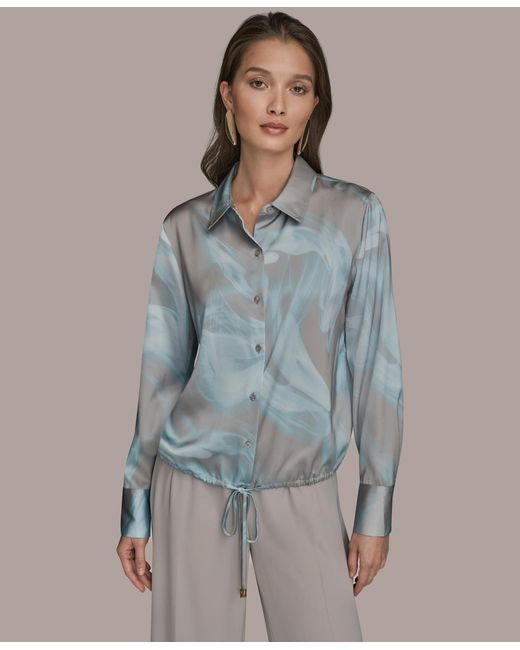 Donna Karan Blue Long-sleeve Drawstring Top