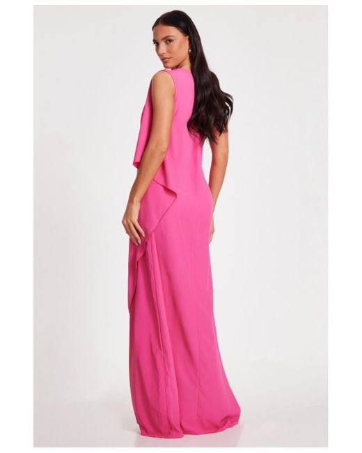 Quiz Pink One Shoulder Frill Detail Crepe Maxi Dress