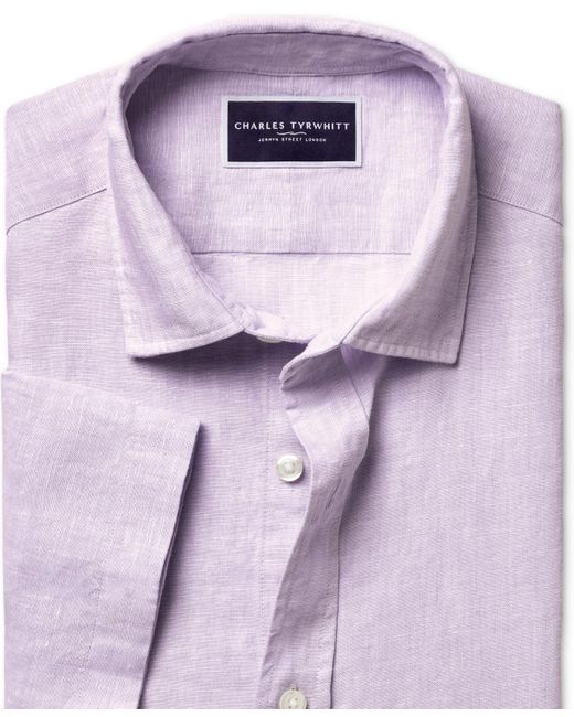 Charles Tyrwhitt Purple Slim-fit Button-down Linen Shirt for men