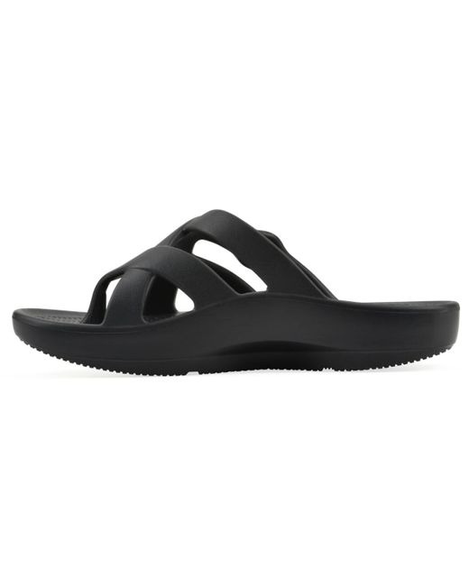 White Mountain Black Rip Round Toe Flat Sandals