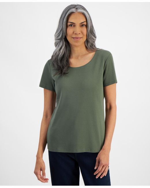 Style & Co. Green Cotton Short-sleeve Scoop-neck Top