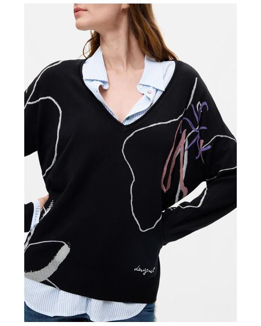 Desigual Black Thin Printed Sweater