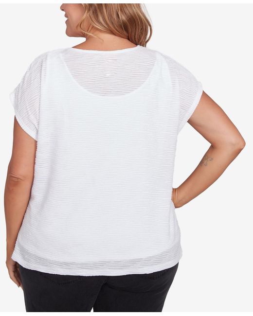 hearts of palm White Plus Size Making Waves Textured Short Sleeve Top