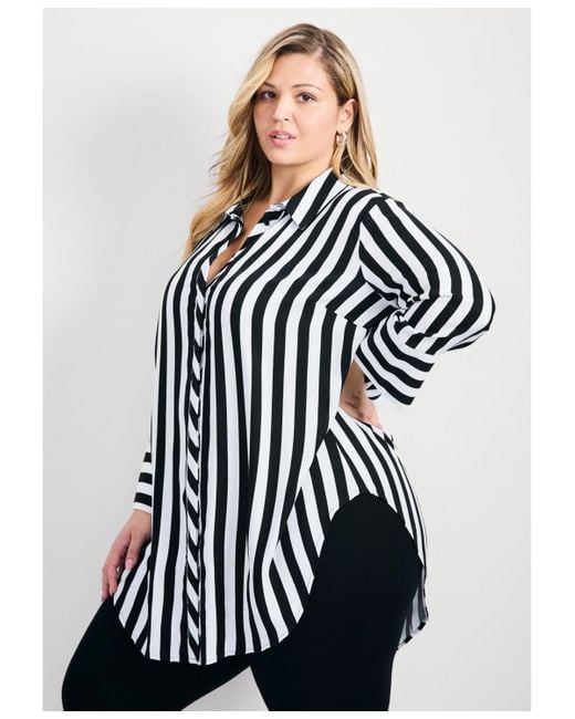 Avenue Blue Linear Longline Stripe Shirt