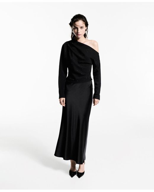 Mango Black Asymmetrical Sequined Blouse