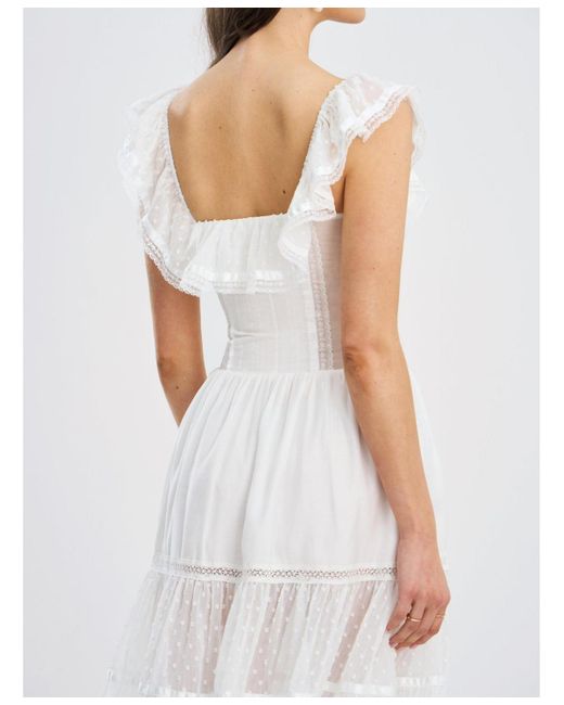 Miss Circle White Eden Square Neck Ruffle Trim High Waist Midi Dress