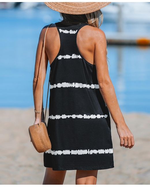 CUPSHE And-white Tie Dye Stripe Mini Beach Dress in Black | Lyst