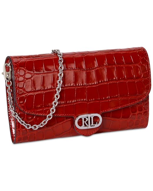 Ralph Lauren Black Adair Croc-embossed Leather Small Crossbody