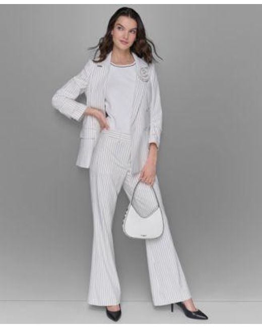 Karl Lagerfeld Gray Double Breasted Jacket Straight Leg Pants
