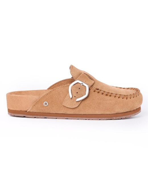 Minnetonka Natural Suede Adjustable Buckle Clogs