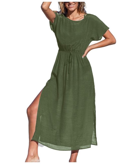 CUPSHE Green Navy Round Neck Split Seam Maxi Cover-up