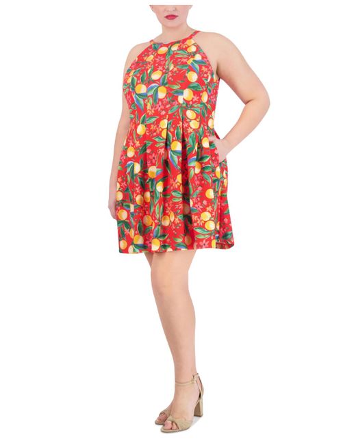 Vince Camuto Red Plus Size Printed Fit & Flare Scuba Crepe Dress