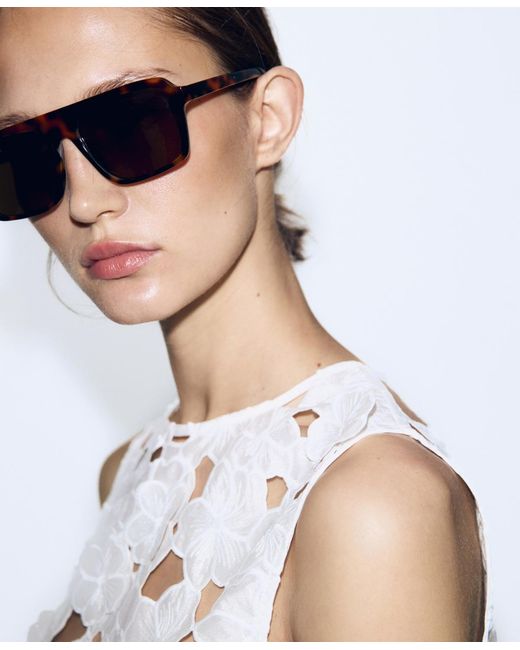 Mango White Openwork Embroidery Top