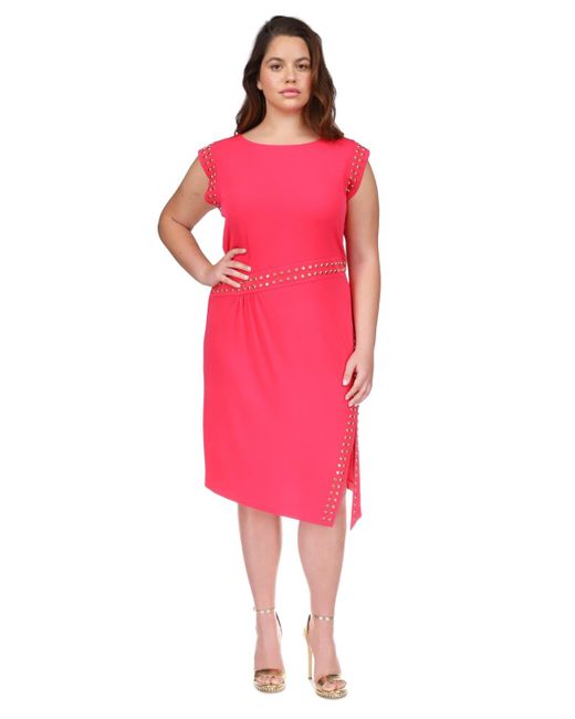 Michael Kors Pink Michael Plus Size Astor Stud-trim Sleeveless Dress