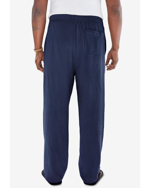 Kingsize Blue Big & Tall Elastic Waist Gauze Cotton Pants for men