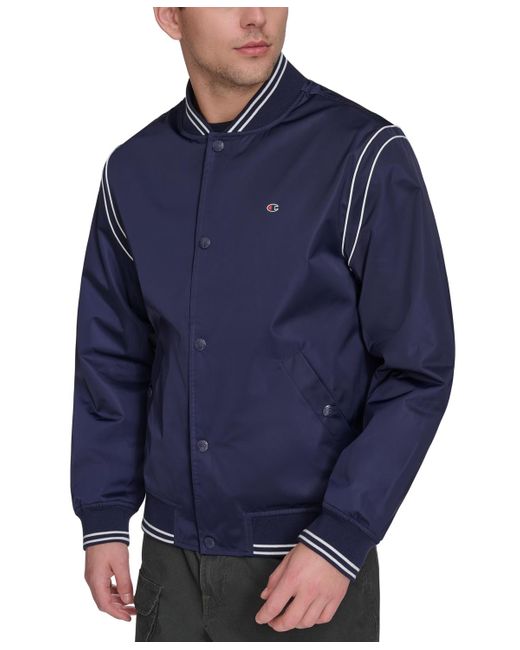 Champion Blue Varsity Stripe Bomber Jacket for men