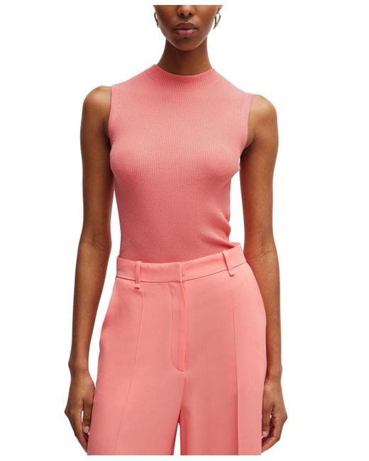 Boss Pink Boss By Sleeveless Ribbed Mock-neck Top
