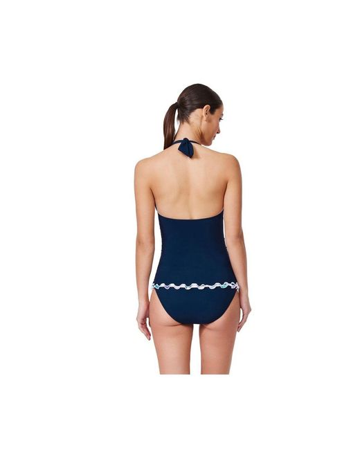 Gottex Blue Canva Tricolore Halter Tankini Top