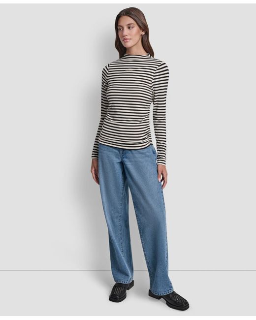 DKNY Blue Embellished Pull-on Top
