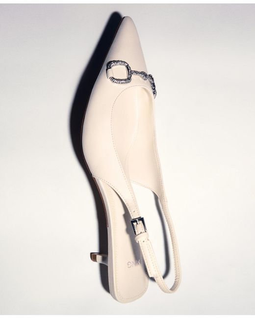 Mango White Crystal Sling Back Shoes