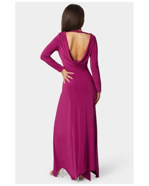 Bebe Purple Jersey Cowl Back Maxi Dress