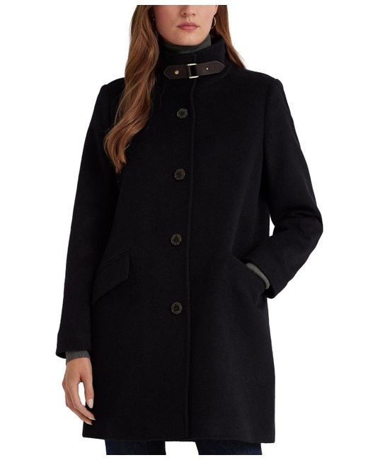 Lauren by Ralph Lauren Black Wool Blend Buckle-collar Coat