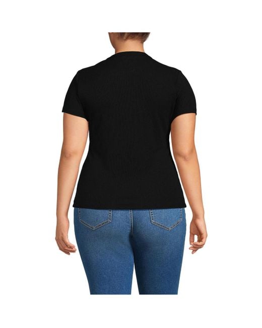Lands' End Black Plus Size Drapey Rib Fitted Short Sleeve Mini T-shirt