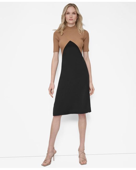 DKNY Women's Black Petite Colorblock Sliced Short Sleeve Sweater Dress -  www.rajagirimanappuram.com