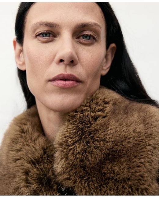 Mango Brown Fur Collar Tweed Jacket