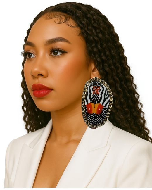 Swanky Designs Orange Zia Chain Studs Statement Earrings