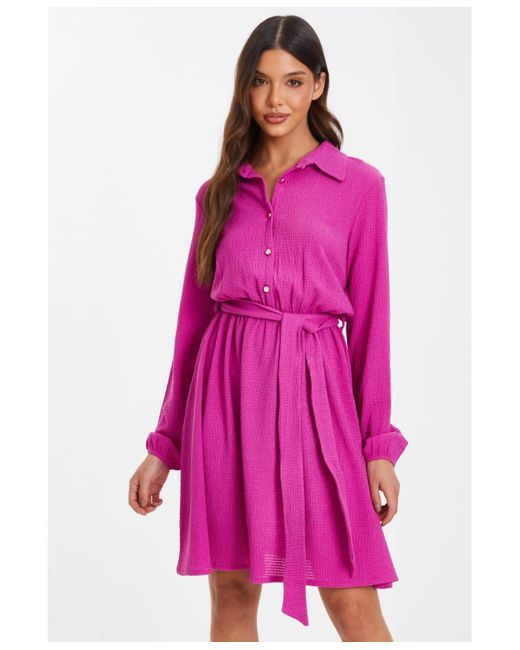 Quiz Pink Textured Jersey Shirt Dress