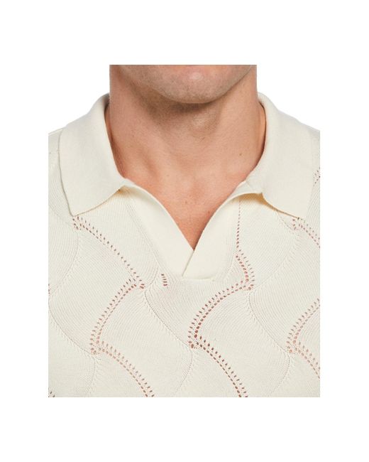 Perry Ellis White Short Sleeve Basket Weave Open Collar Polo Sweater for men