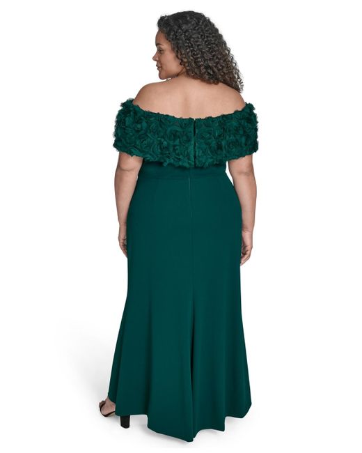 Eliza J Green Plus Size Rosette-trim Off-the-shoulder Evening Gown