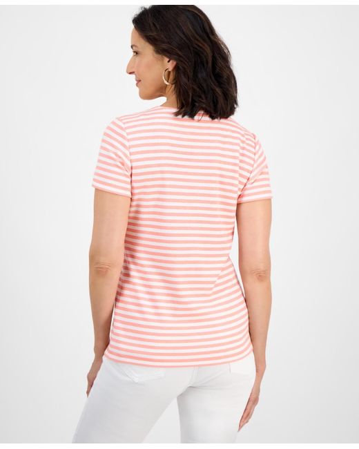 Style & Co. Pink Petite Simple Stripe Scoop-neck Knit Top