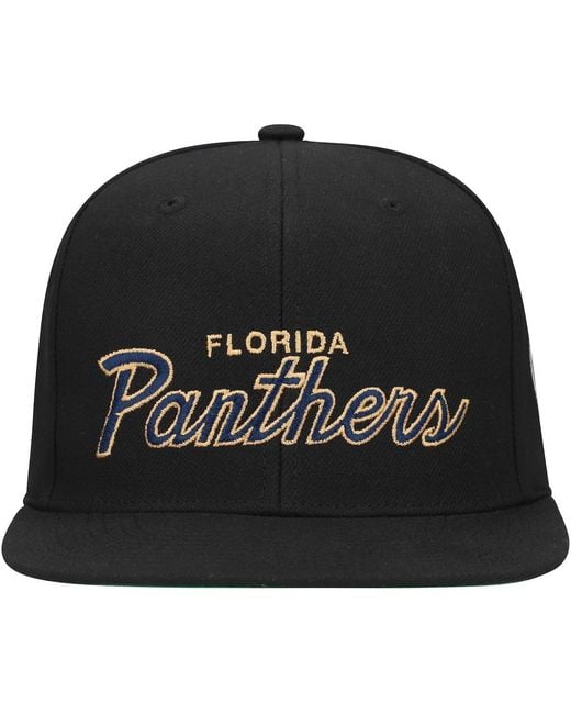 Mitchell & Ness Black Mitchell Ness Florida Panthers Core Team Script 2.0 Snapback Hat for men