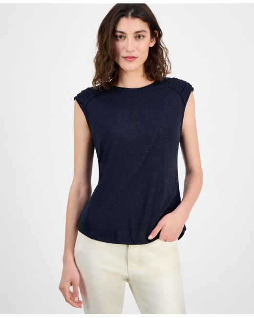 Tommy Hilfiger Blue Ruched-shoulder Sleeveless Top
