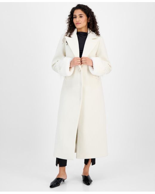 Cece White Notched-collar Single-breasted Maxi Coat