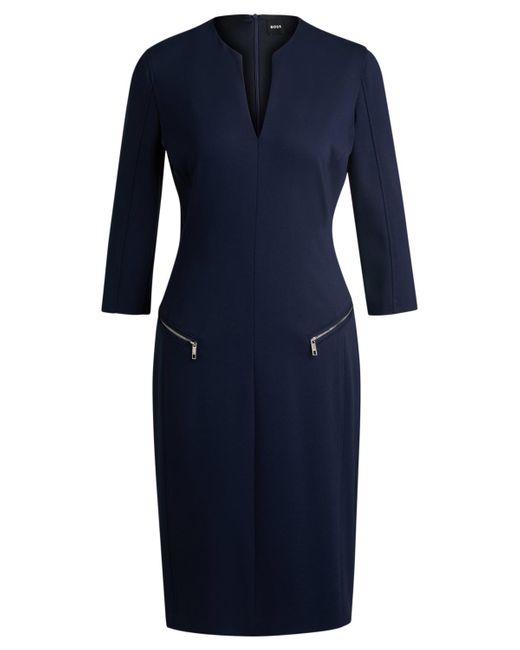 Boss Blue Boss By Cropped Sleeves V-neck Dress