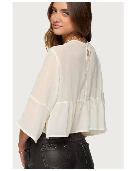 Edikted Natural Missey Ruffled Chiffon Top