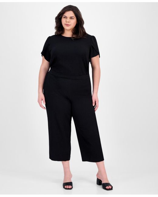 Anne Klein Blue Plus Size High-rise Cropped Pull-on Pants