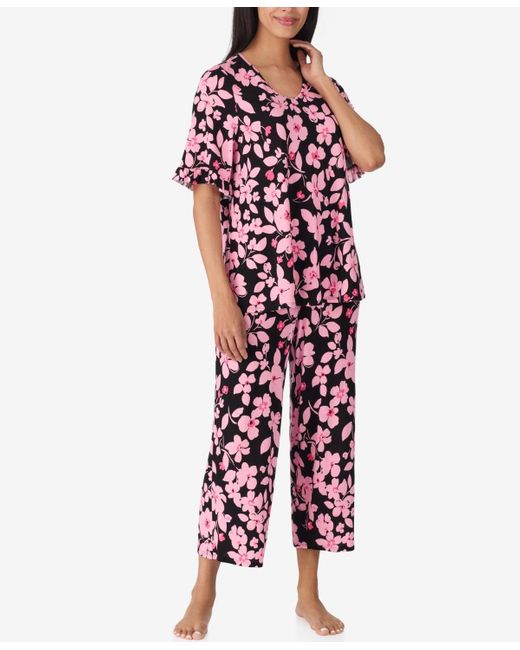Ellen Tracy Red Above Elbow Sleeve Pajama Set