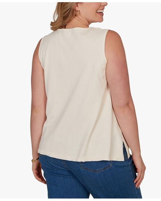 Ruby Rd Natural Plus Size Crochet Front Sweater Tank