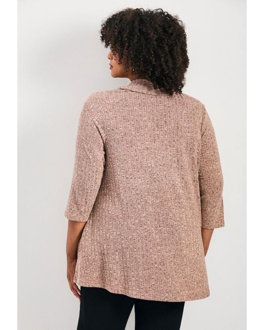 Avenue Brown Plus Size Miley Rib Hacci Button Tunic