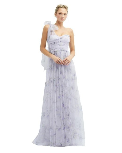 Dessy Collection Purple Floral Scarf Tie One-shoulder Tulle Dress