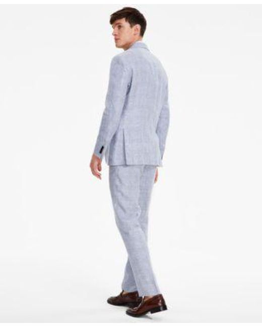 Tommy Hilfiger Modern Fit Blue Plaid Linen Suit Separates for men