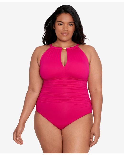 Lauren by Ralph Lauren Pink Plus Size Halter-neck One Piece Swimsuit