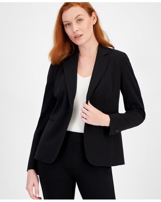 Anne Klein Black Petite Notched Collar One-button Blazer