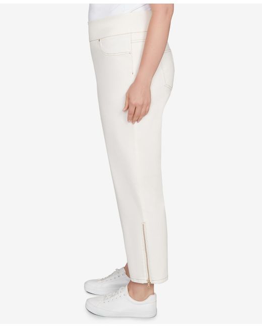Ruby Rd White Plus Size Zipper Hem Pull On Pants