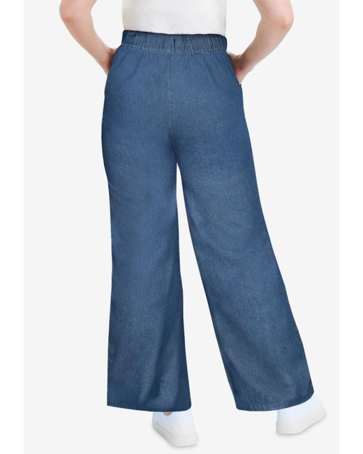 June + Vie Blue June + Vie Plus Size June + Vie Drawstring Denim Wide-leg Bottoms.